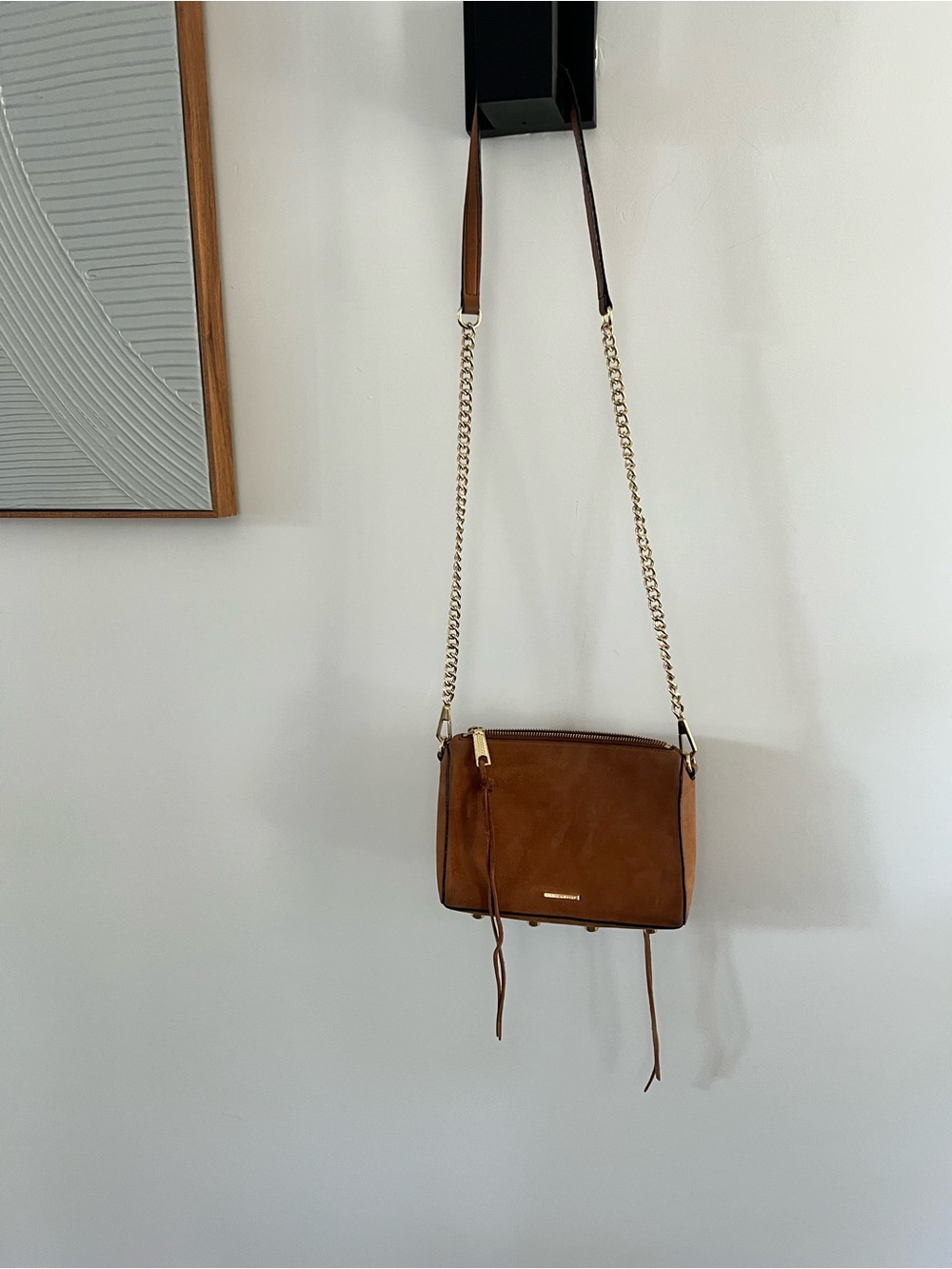 Camel Brown Crossbody Bag with Gold Chain Strap